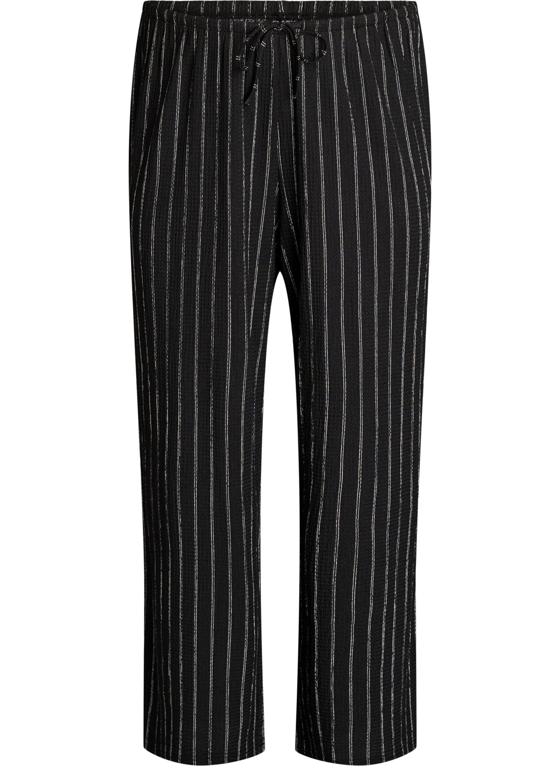 Zizzi Pantalon large en tissu l&eacute;ger et textur&eacute;, Noir, Packshot image number 0