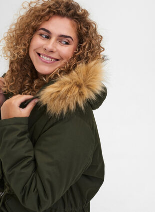 Short parka jacket with faux-fur hood, Forest Night, Model image number 2