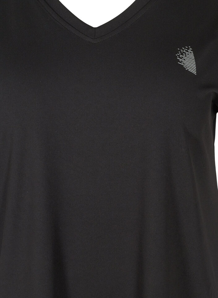 Losvallend trainings-T-shirt met V-hals, Zwart, Packshot