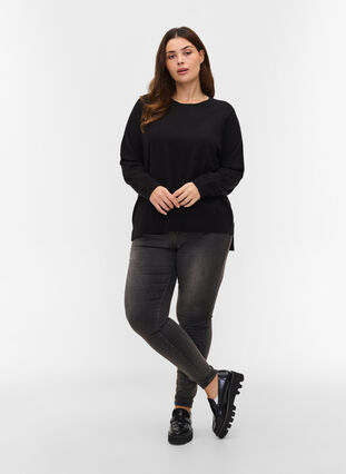 Pull en tricot avec fente, Black, Model image number 2