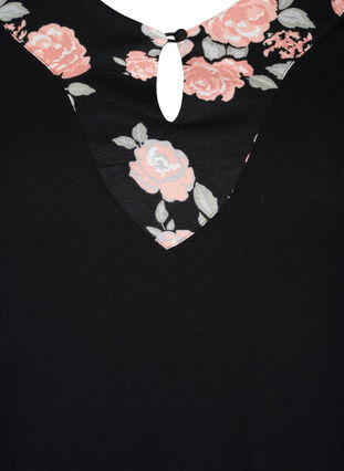 Haut de pyjama fleuri en viscose, Black Flower AOP, Packshot image number 2