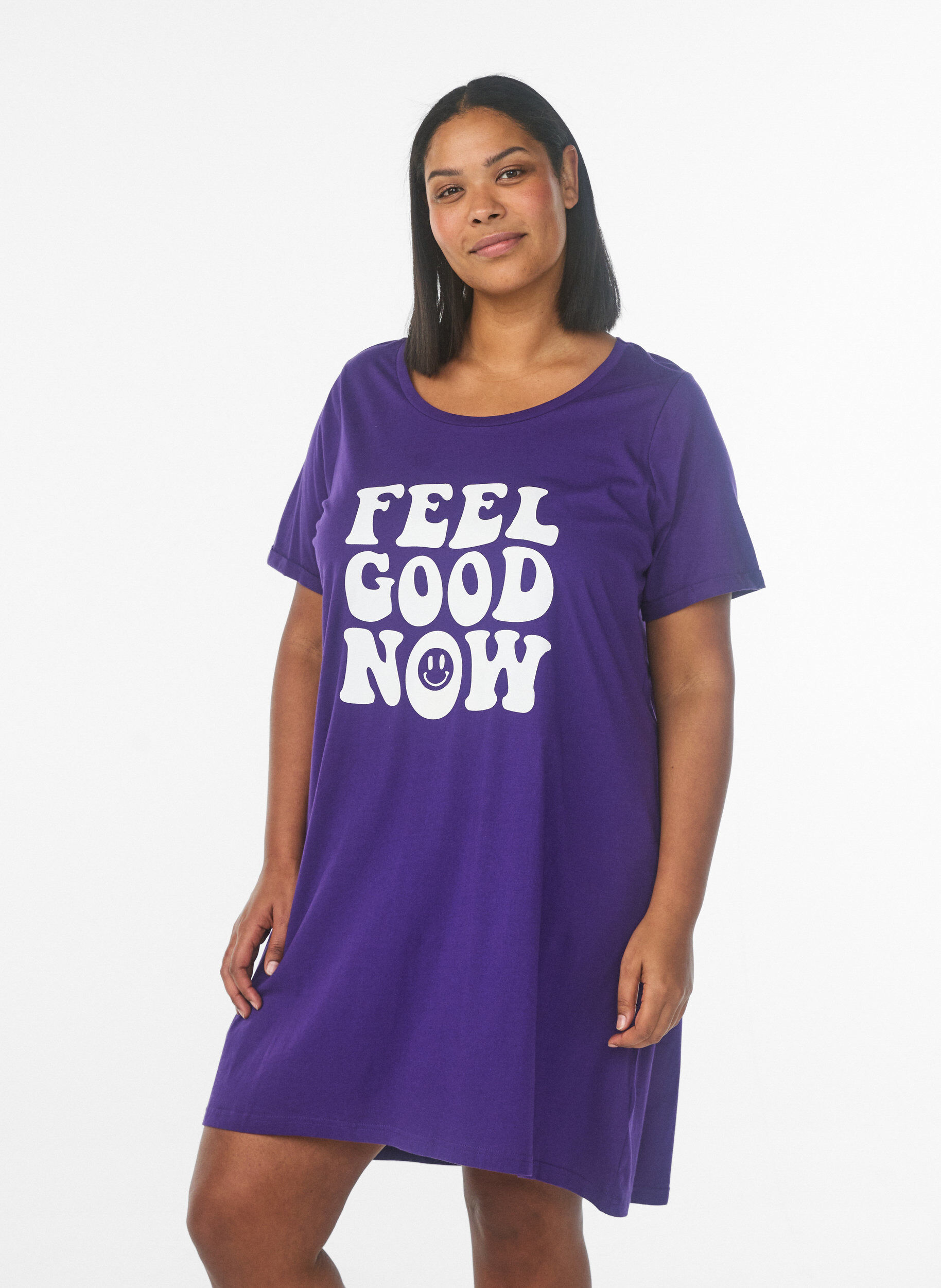 Nachtjapon met korte mouwen van biologisch katoen, Blauw, Model