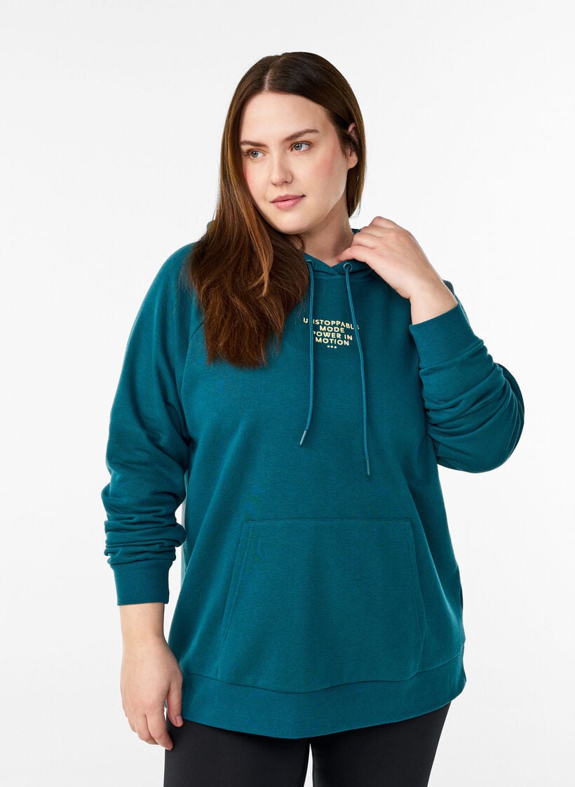 Hoodie met geborduurd frontmotief, Groen, Model