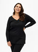 Geribde blouse met lange mouwen en een V-hals, Black, Model image number 0