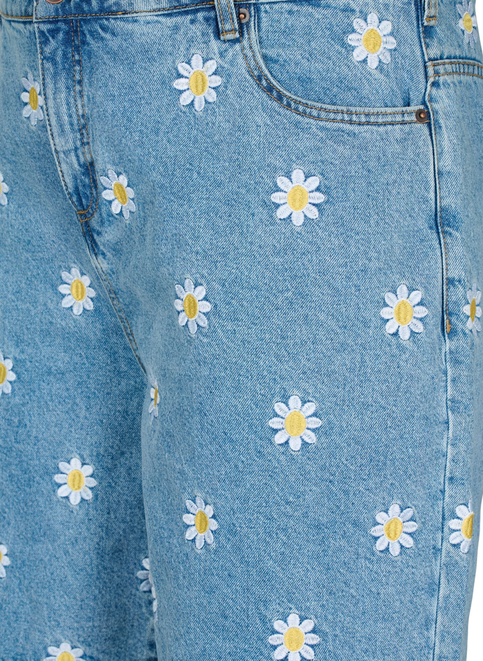 ZizziHoog getailleerde Mille short met geborduurde bloemen, Light Blue Flower, Packshot image number 2