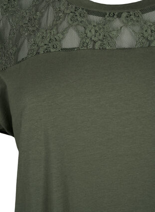 Katoenen T-shirt met korte mouwen en kant, Thyme, Packshot image number 2