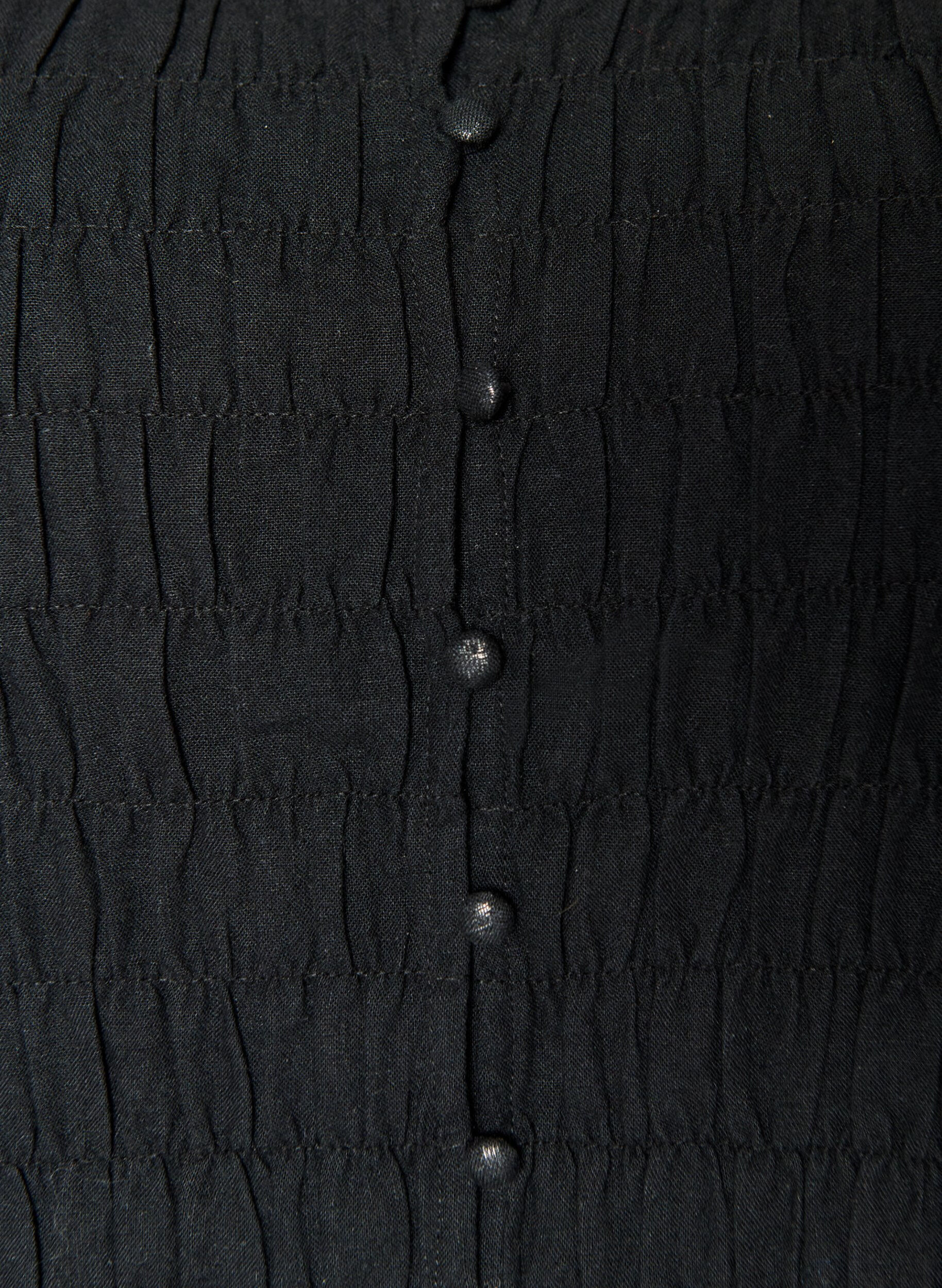 ZizziMouwloze top van katoen en linnen met smock, Zwart, Packshot image number 2