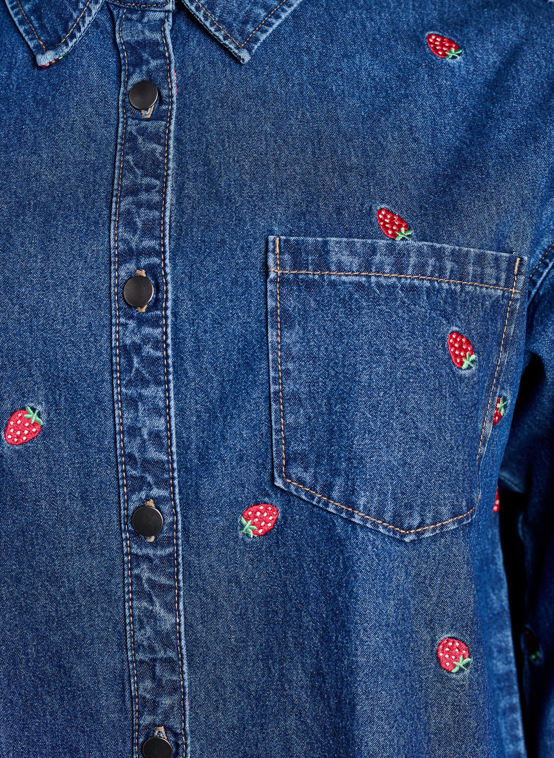 ZizziDenim shirt met geborduurde aardbeien, Blauw, Packshot image number 2