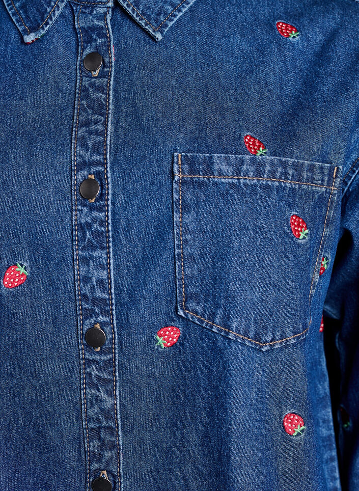 Denim shirt met geborduurde aardbeien, Blauw, Packshot image number 2