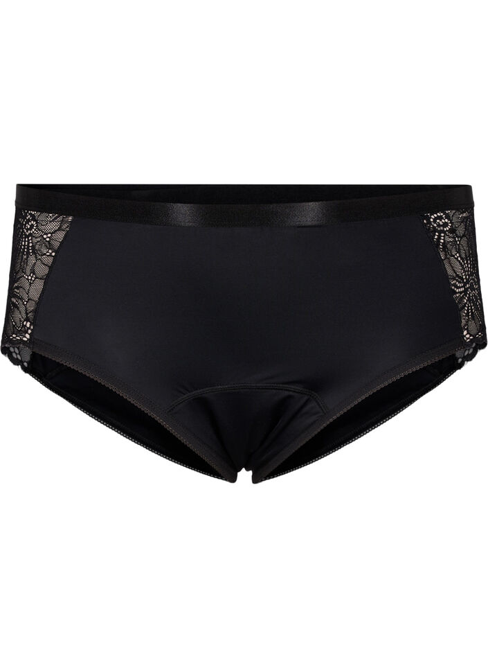 Menstruatie slipje met kant en normale taille, Black, Packshot image number 0