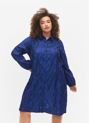 Lange jacquard shirt, Mazarine Blue, Model image number 0