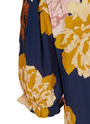 Robe midi en viscose à fleurs en forme de trapèze , Navy Blazer Flower, Packshot image number 3