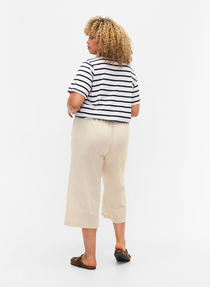 7/8 broek van katoenmix met linnen, Sandshell, Model image number 1