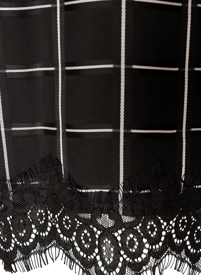 Blouse met ruitjes, kanten afwerking en ellebooglange mouwen, Zwart, Packshot image number 3