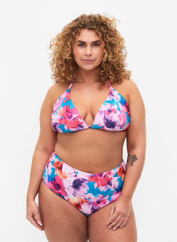 Bas de bikini à imprimé et taille haute, Pink Flower, Model image number 0