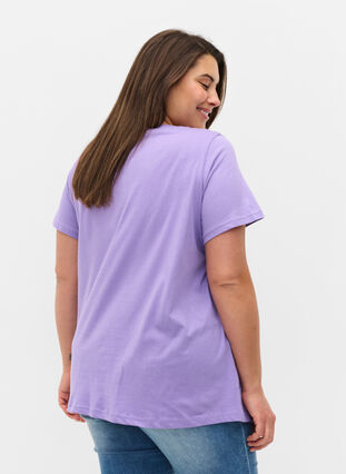 T-shirt en coton à manches courtes avec imprimé, Paisley Purple TEXT, Model image number 1