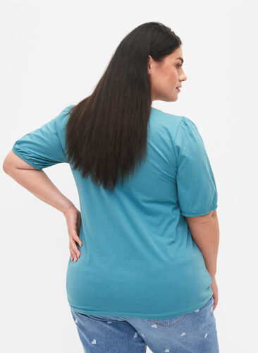 Katoenen t-shirt met 2/4 mouwen, Brittany Blue, Model image number 1