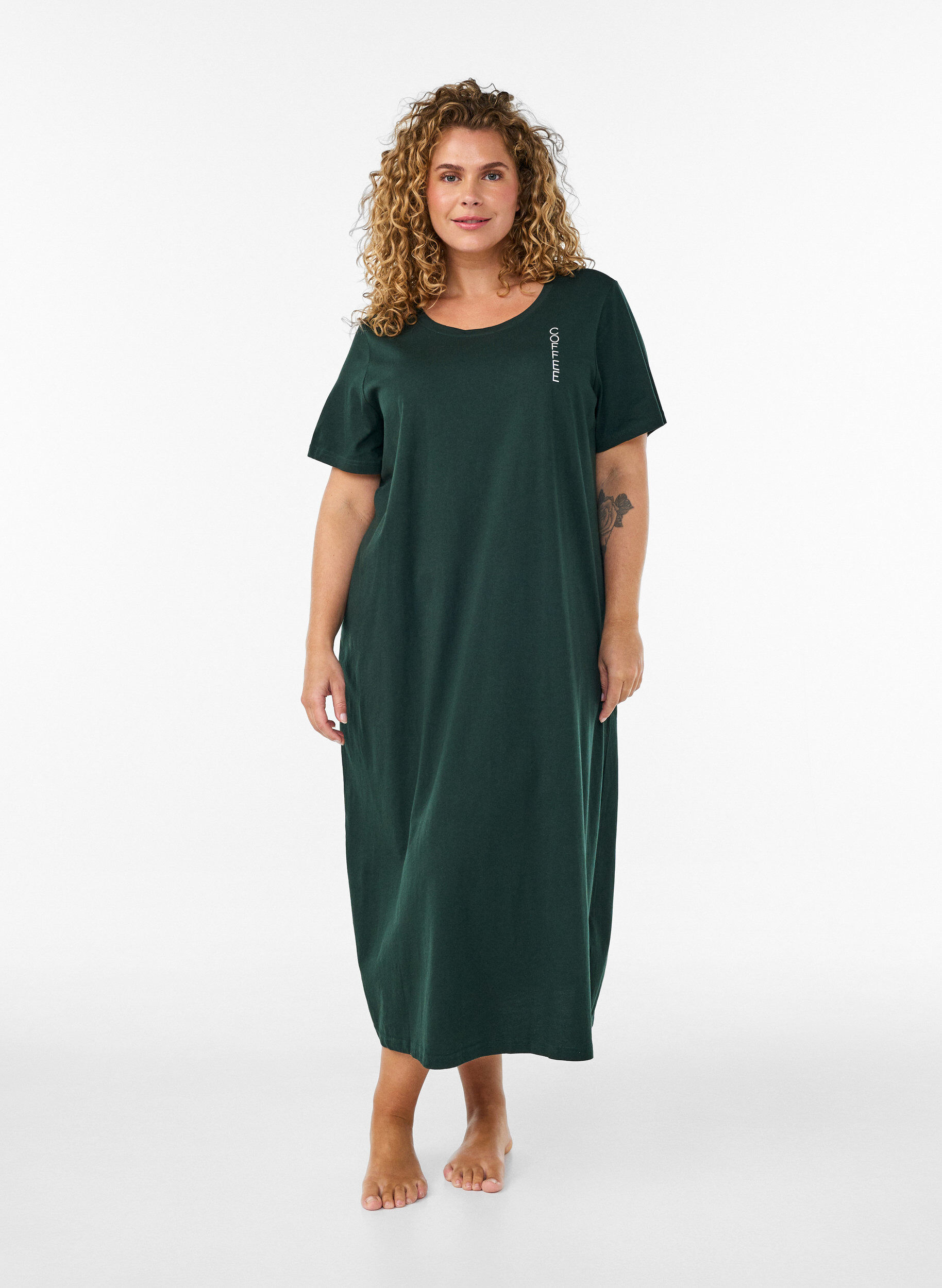 ZizziChemise de nuit midi en coton biologique, Vert, Model image number 0