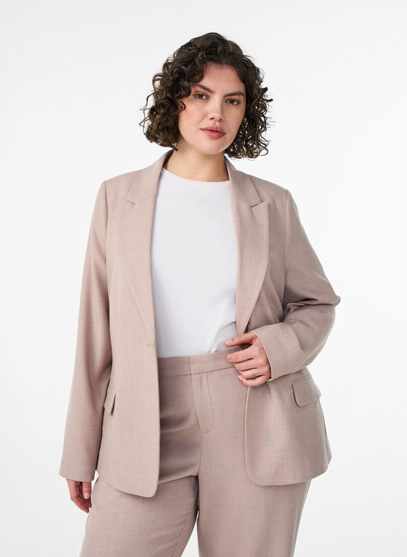 Klassieke blazer met knoopsluiting en zakken, Beige, Model