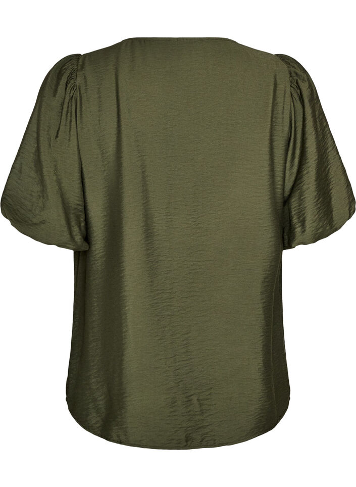 Blouse met ballonnenmouwen en V-hals, Groen, Packshot image number 1