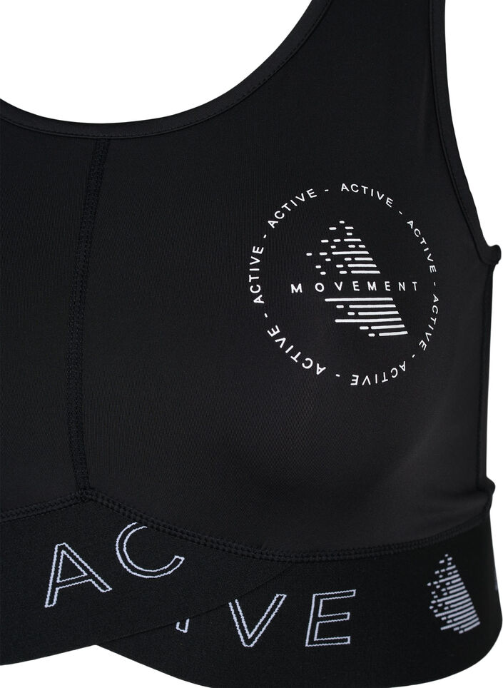 Soutien-gorge de sport avec impression de texte, Black, Packshot image number 2