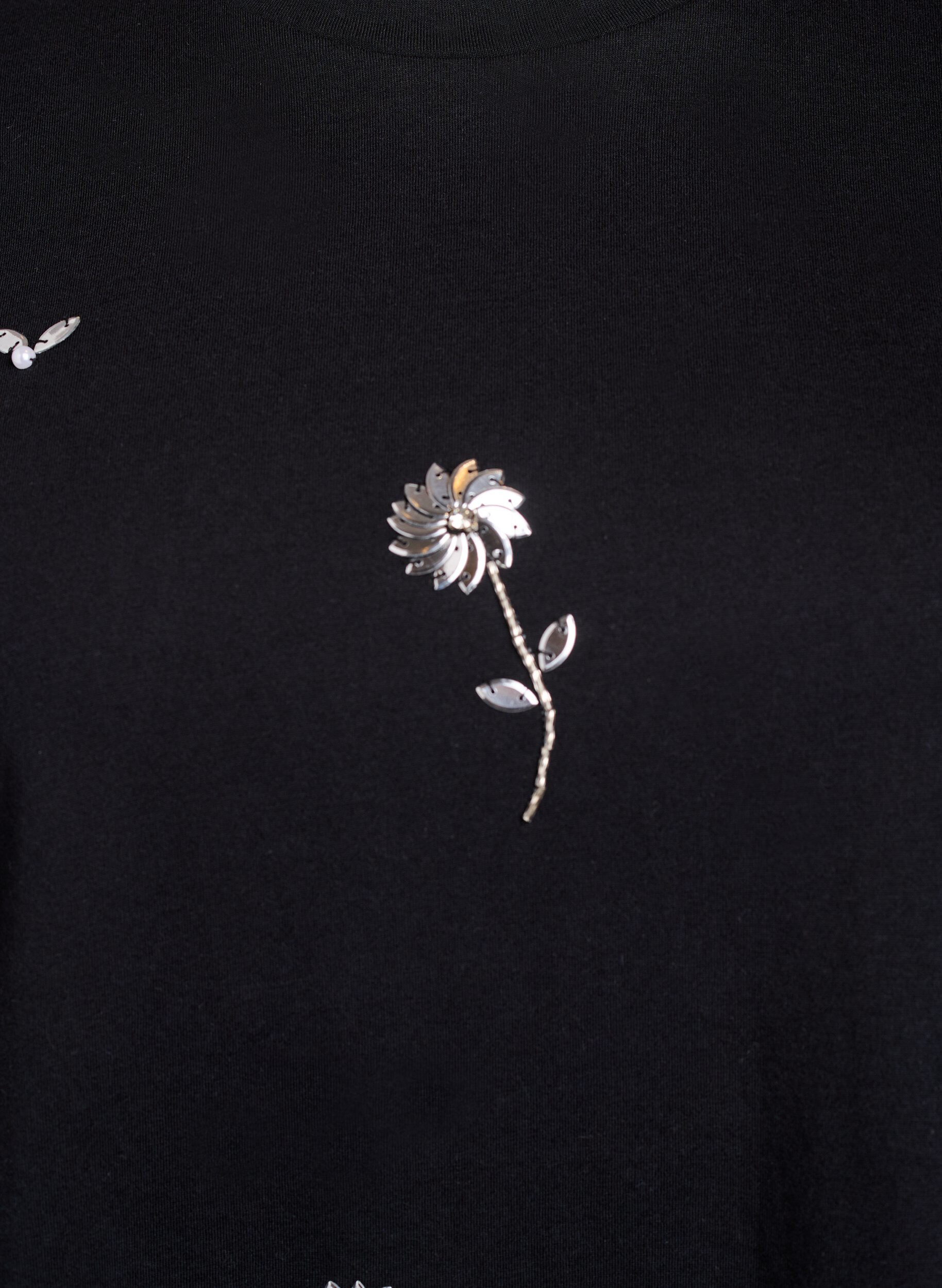 Zizzi T-shirt avec fleurs en sequins, Noir, Packshot image number 2