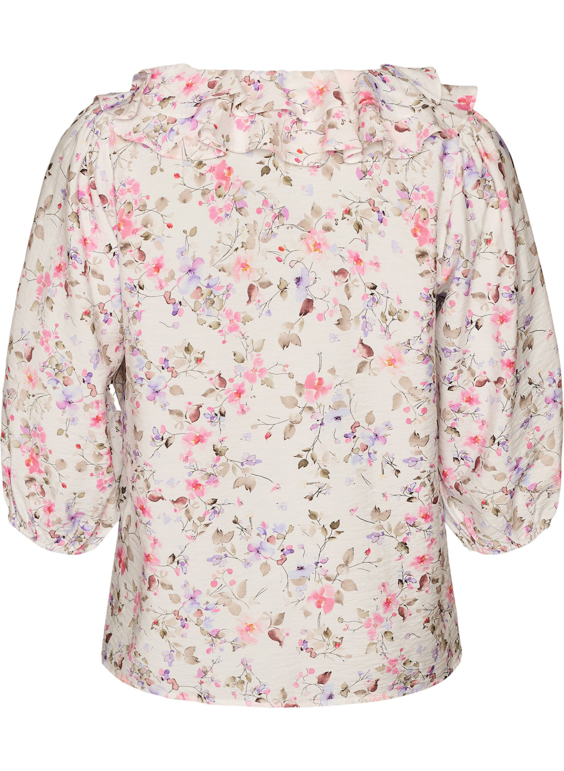 ZizziViscose blouse met bloemenprint en 3/4 mouwen, Vanille, Packshot image number 1