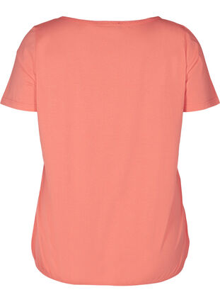 T-shirt met korte mouwen, ronde hals en kanten rand, Living Coral, Packshot image number 1