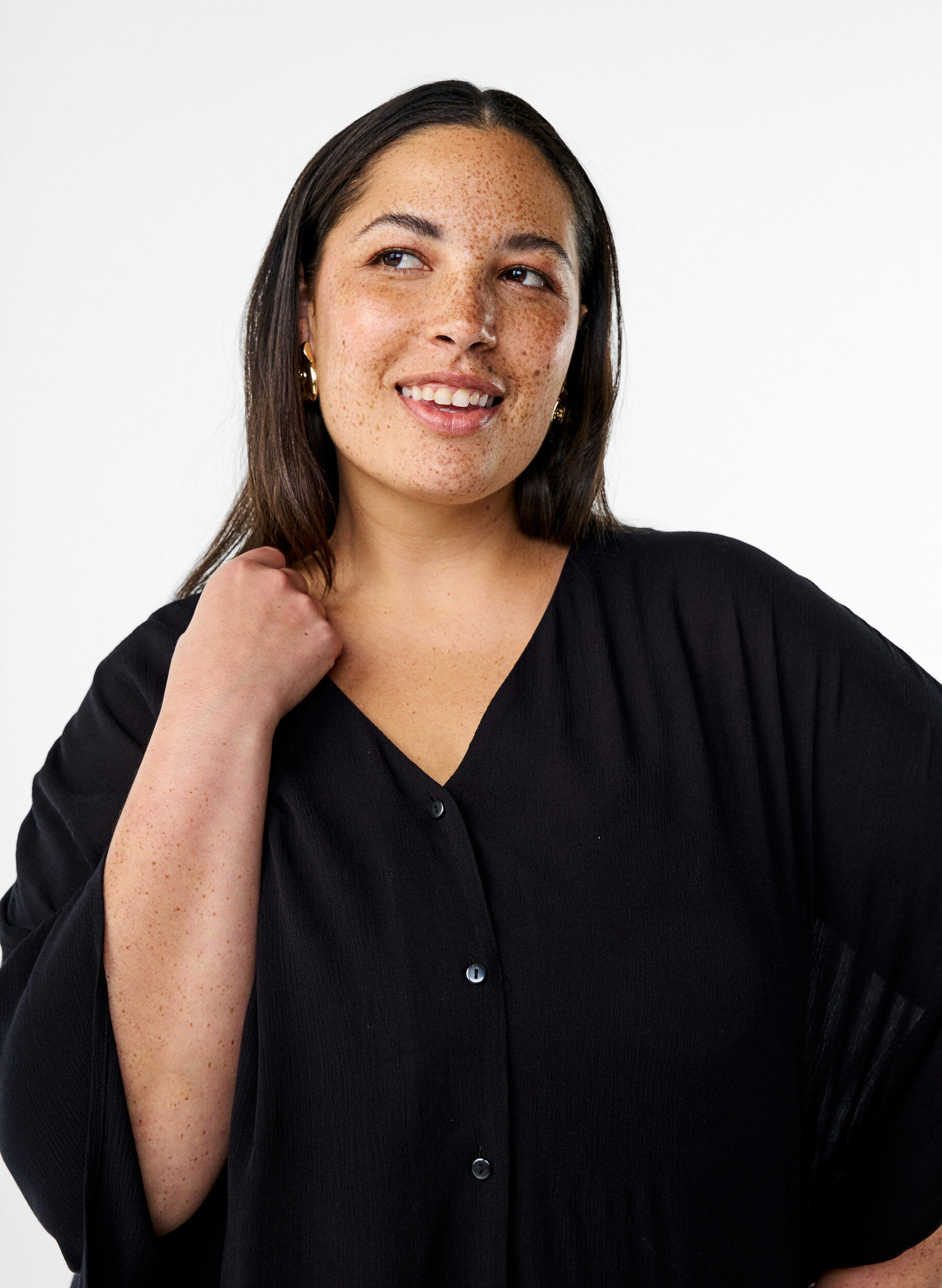 ZizziKaftan strandjurk met knopen, Zwart, Model image number 2