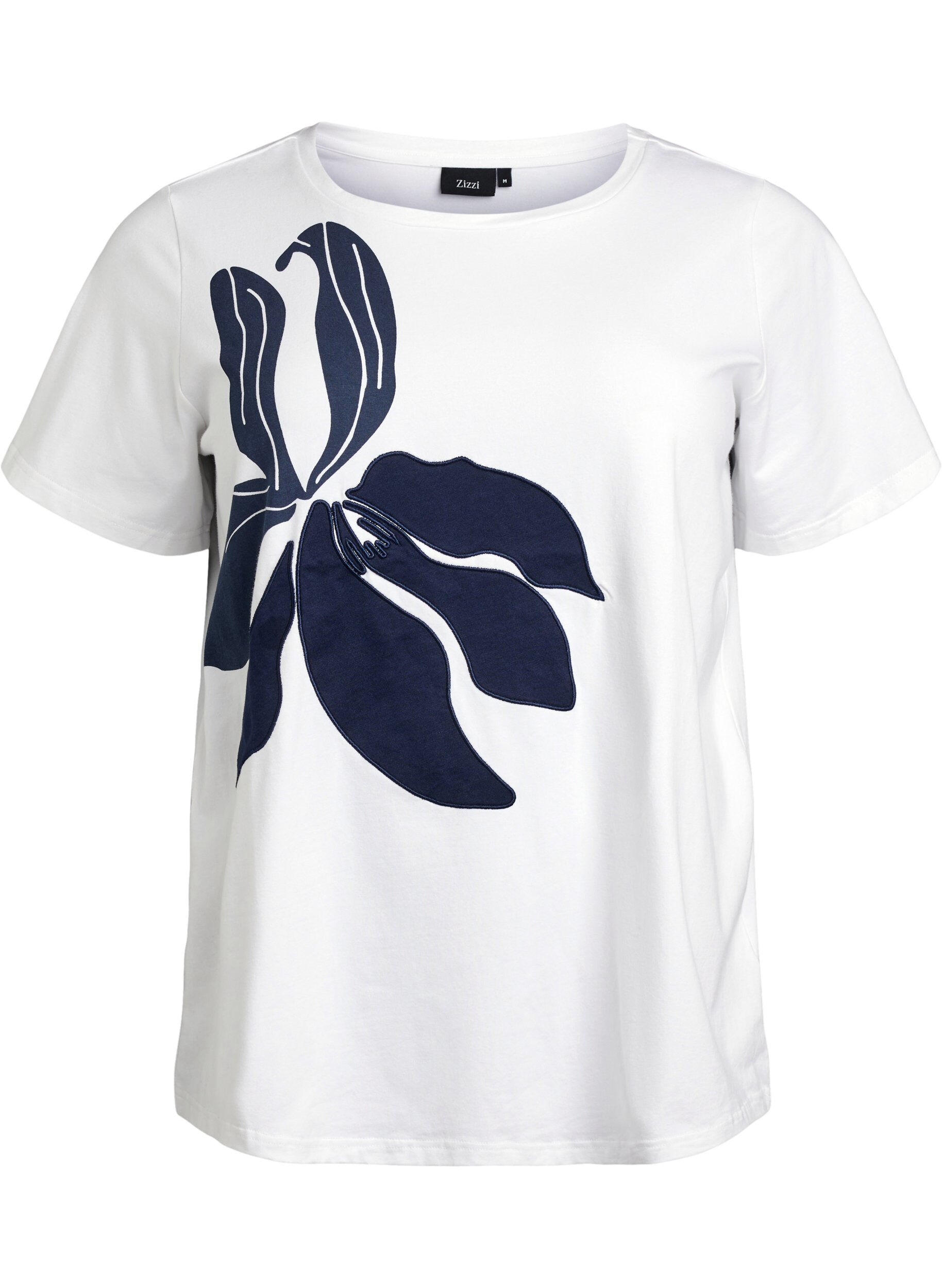 ZizziT-shirt in biologisch katoen met bloemenprint, B. White w. EMB, Packshot image number 0