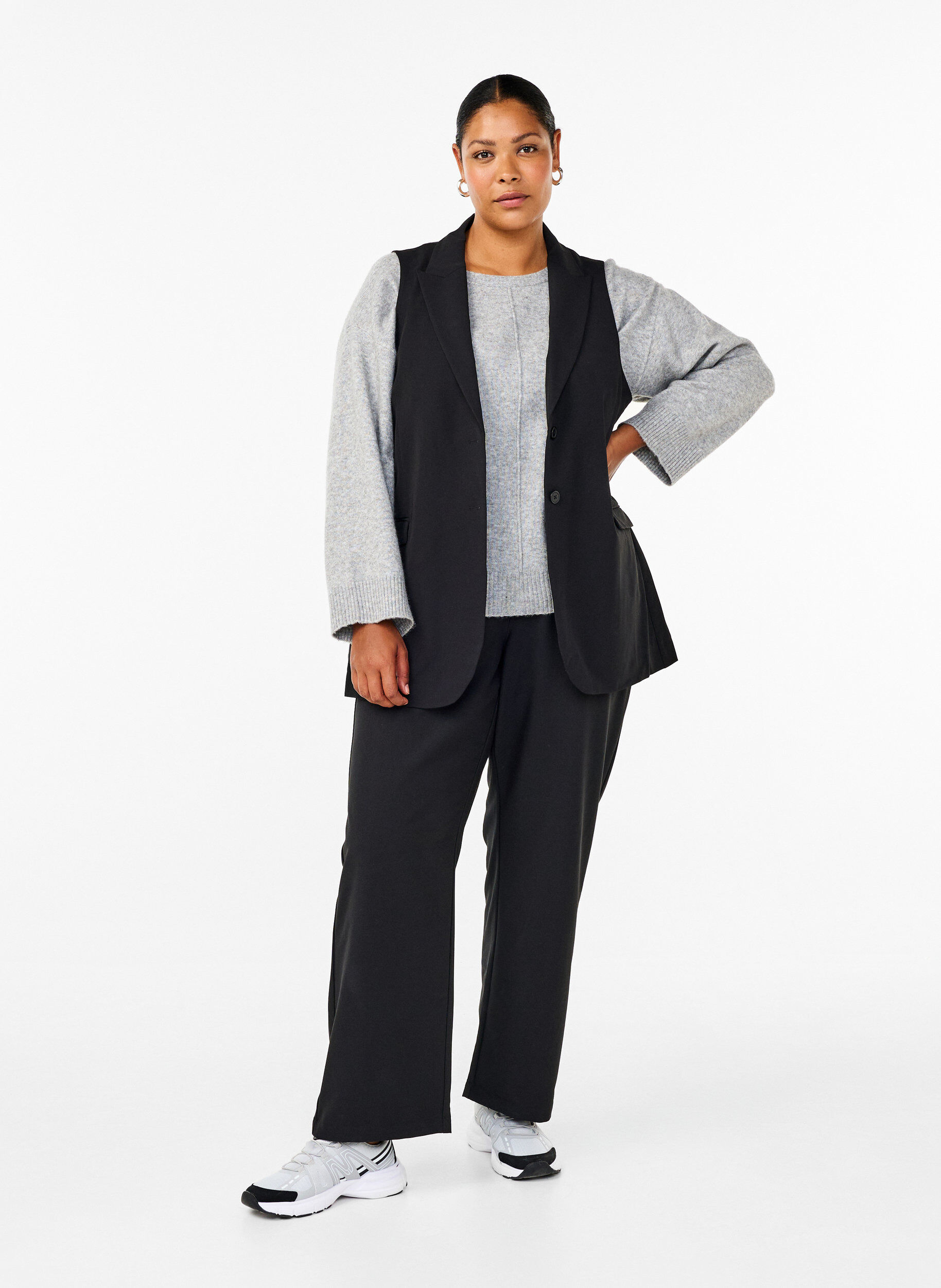 ZizziVest met kraag en zakken, Black, Model image number 2