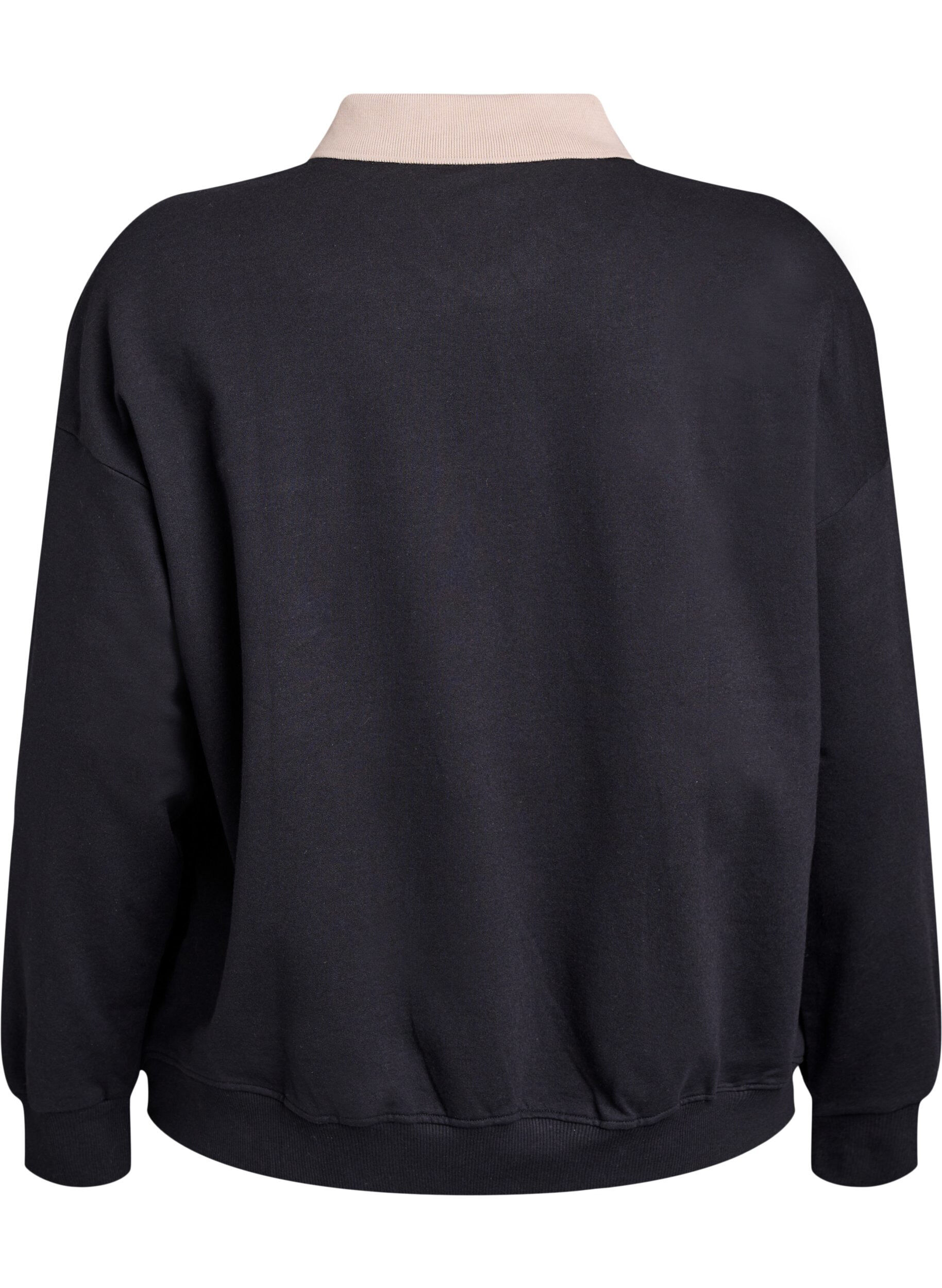 Zizzi Sweat-shirt en coton bio avec col et imprim&eacute; contrast&eacute;, Noir, Packshot image number 1