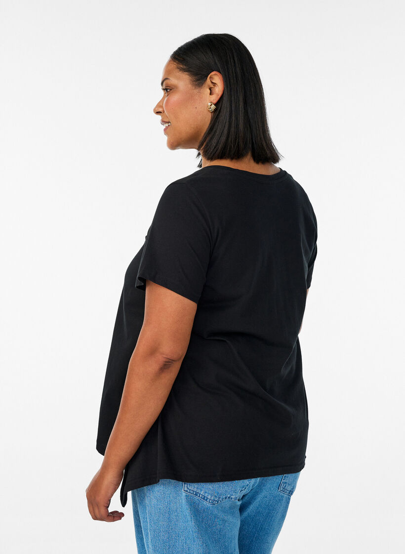 T-shirt &agrave; col rond et coupe &eacute;vas&eacute;e, Noir, Model image number 2