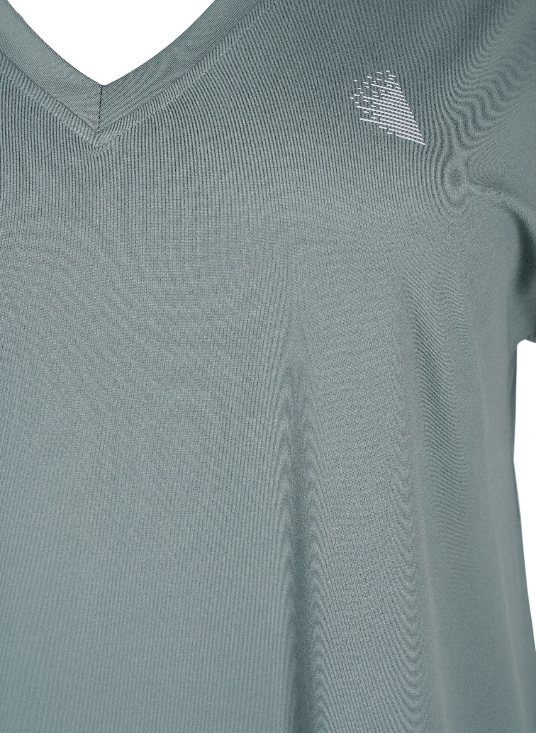 Zizzi T-shirt de sport ample avec col en V, Balsam Green, Packshot image number 2