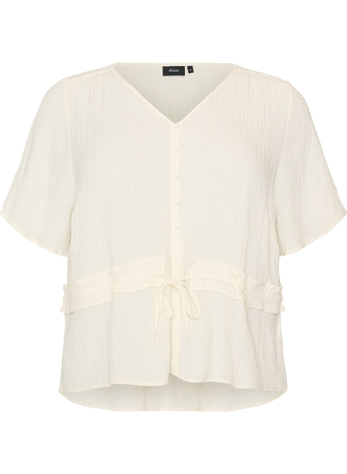 Blouse met textuur en een strik in de taille, Vanille, Packshot image number 0