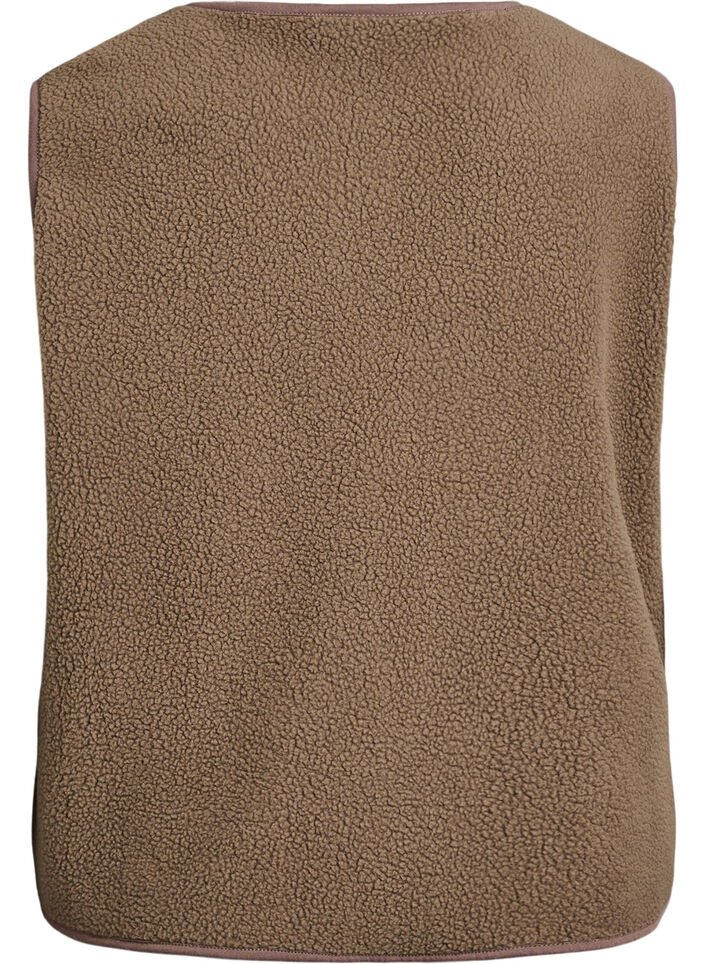 Teddy gilet met knopen en zakken, Bruin, Packshot image number 1