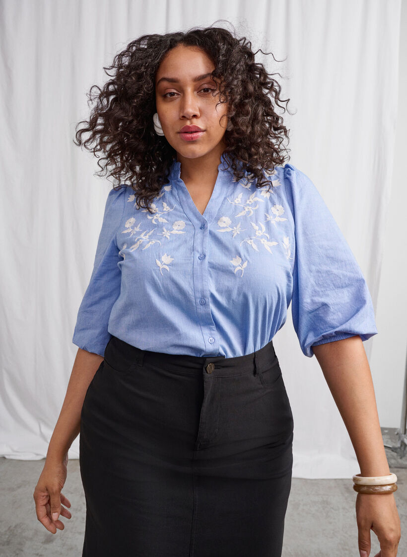 Katoenen overhemdblouse met bloemenborduursel, Vista Bl. W. White, Image image number 1