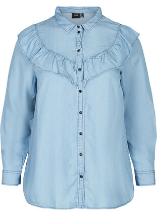 Lyocell denim blouse met ruches, Light blue denim ASS, Packshot image number 0