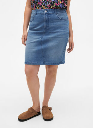 FLASH - Jupe en jean moulante, Light Blue Denim, Model image number 2