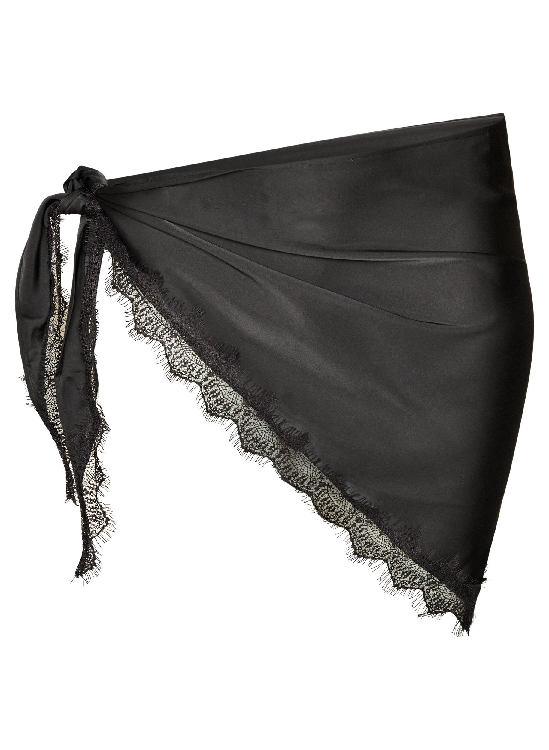 ZizziFoulard en satin avec ourlet en dentelle, Noir, Packshot image number 0
