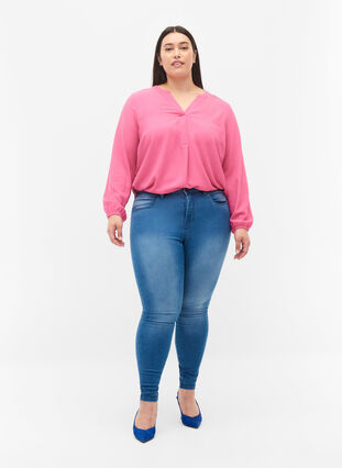Effen blouse met v-hals, Shocking Pink, Model image number 2