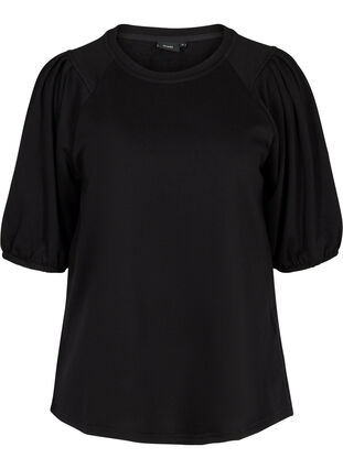 Sweat blouse met pofmouwen, Black, Packshot image number 0