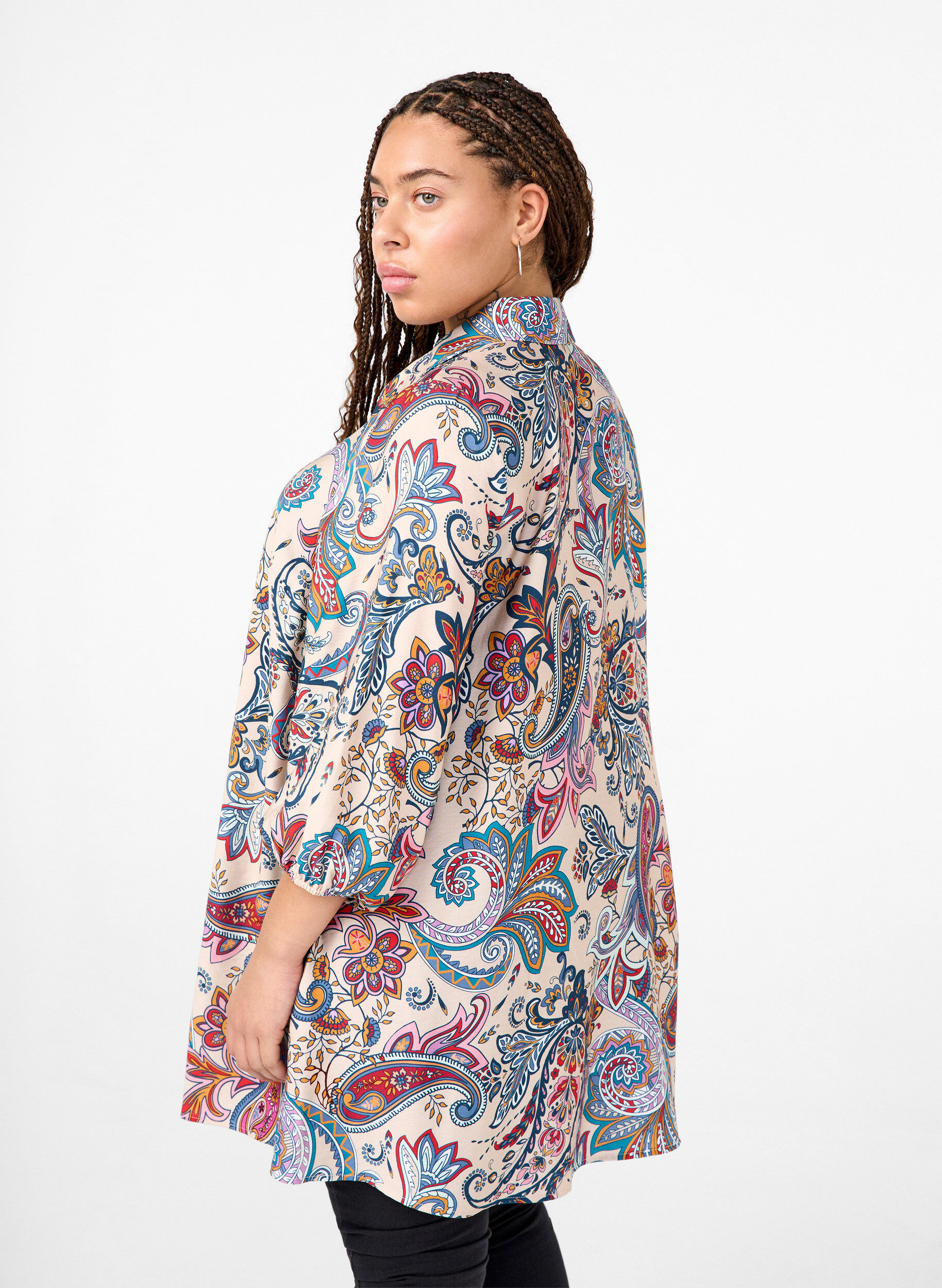 ZizziViscose tuniek met 3/4-mouwen en paisley print, Sand Do. Paisley AOP, Model image number 1