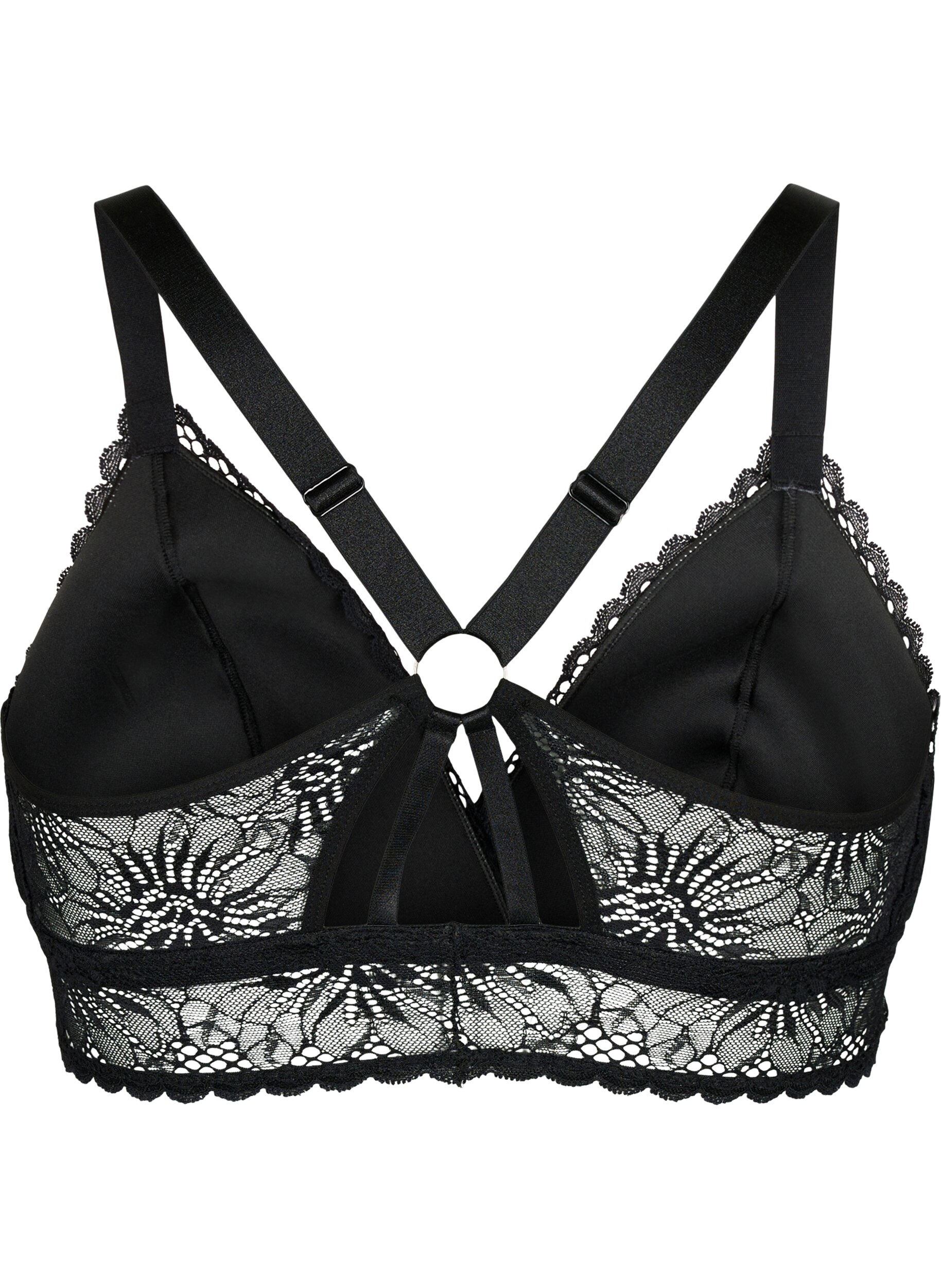 Zizzi Bralette en dentelle avec d&eacute;tail au dos, Black, Packshot image number 1