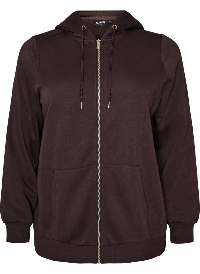 Sweat &agrave; capuche zipp&eacute; avec poches, Marron, Packshot image number 0