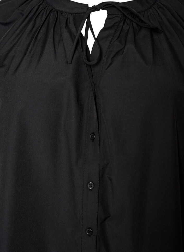Overhemdblouse met knoopsluiting en strikceintuur, Zwart, Packshot image number 2