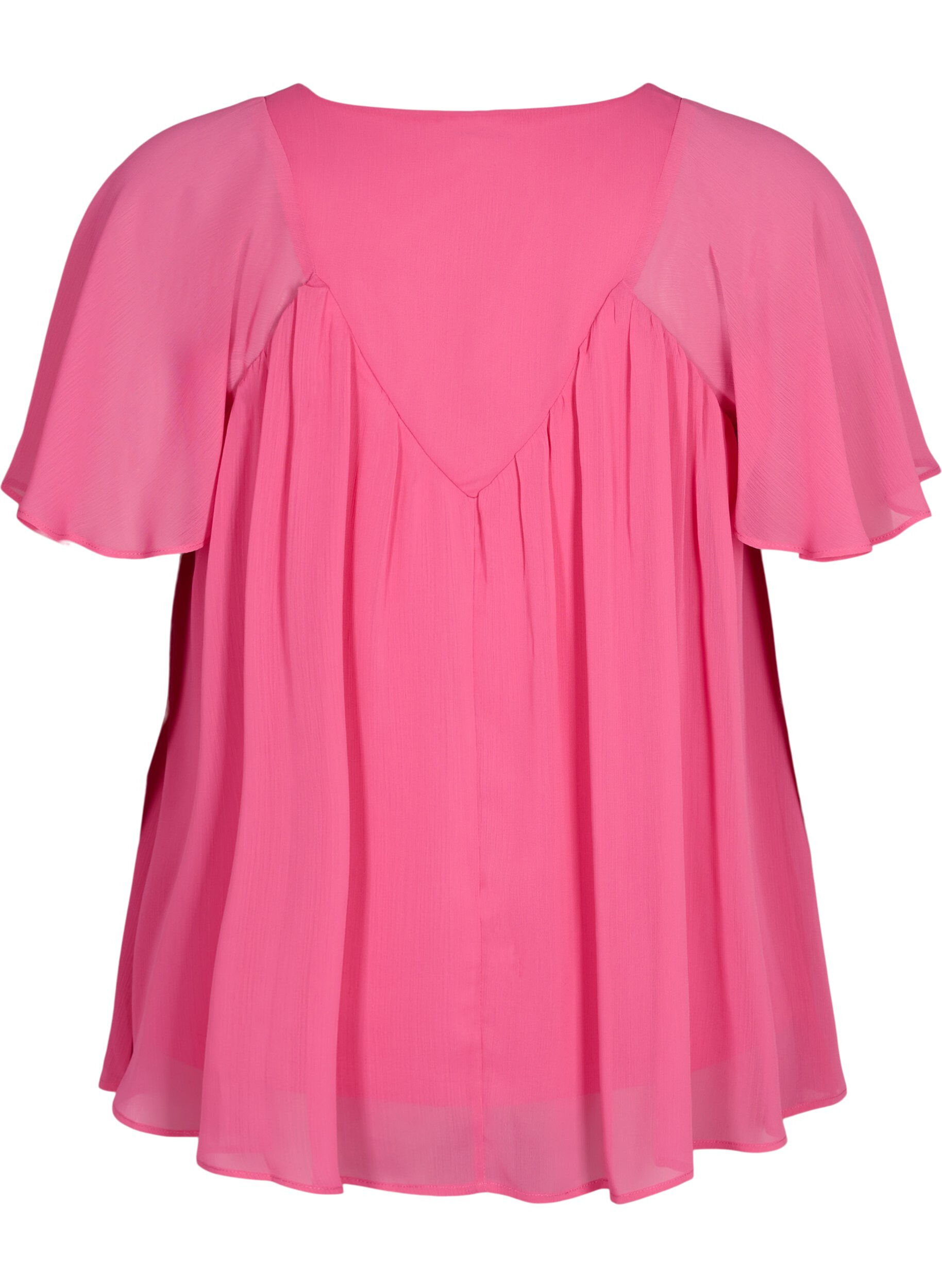 Zizzi Top uni &agrave; manches chauve-souris et col en V, Shocking Pink, Packshot image number 1
