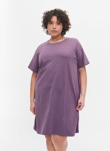 Gemêleerd t-shirt pyjama jurk met korte mouwen, Vintage Violet Mel., Model image number 0