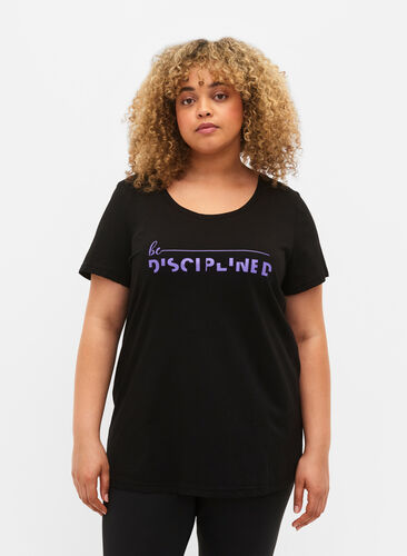 T-shirt de sport avec imprimé, Black w. Disciplined, Model image number 0