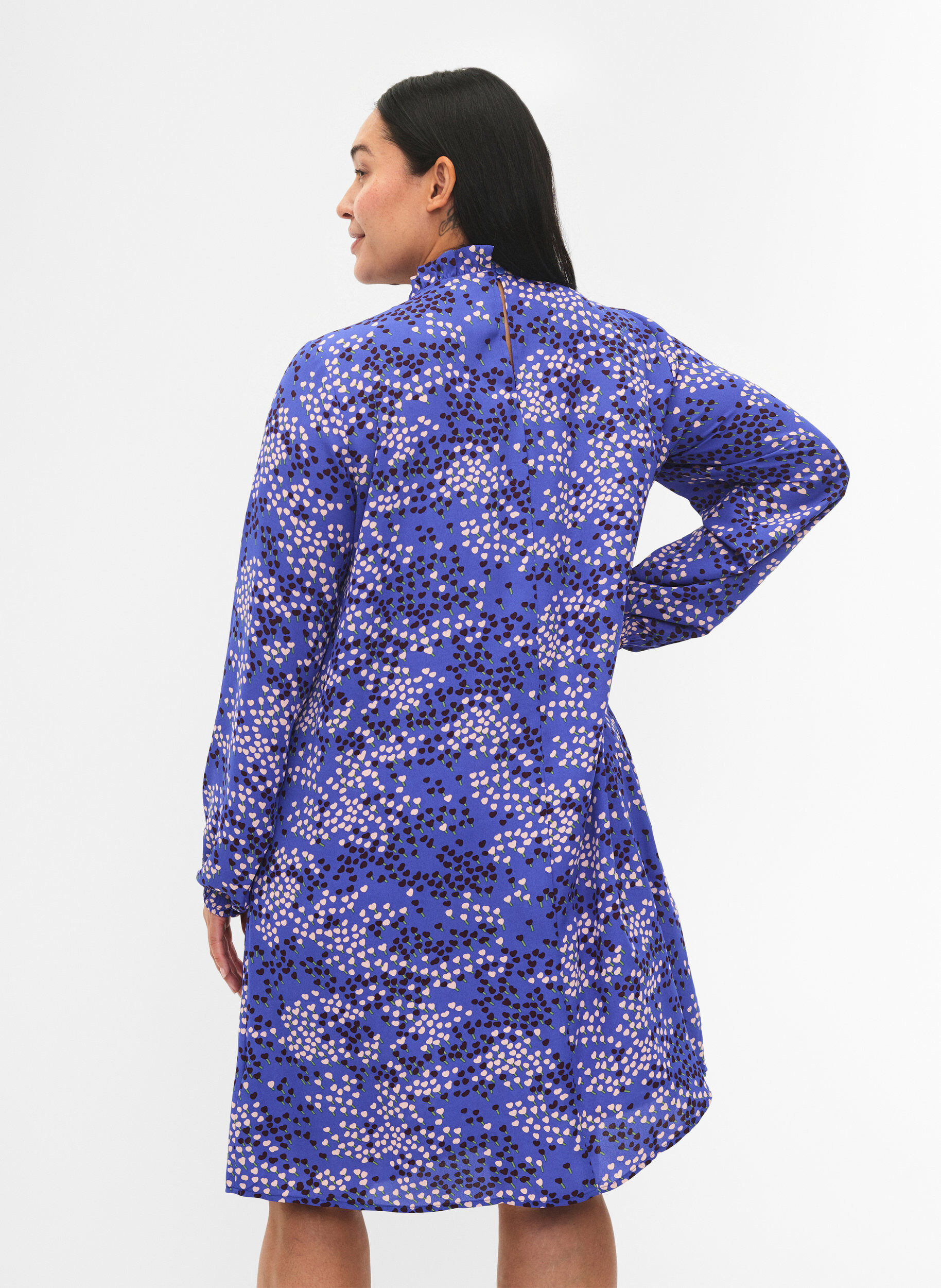 ZizziFLASH - Jurk met lange mouwen en print, Dazzling Blue AOP, Model image number 1